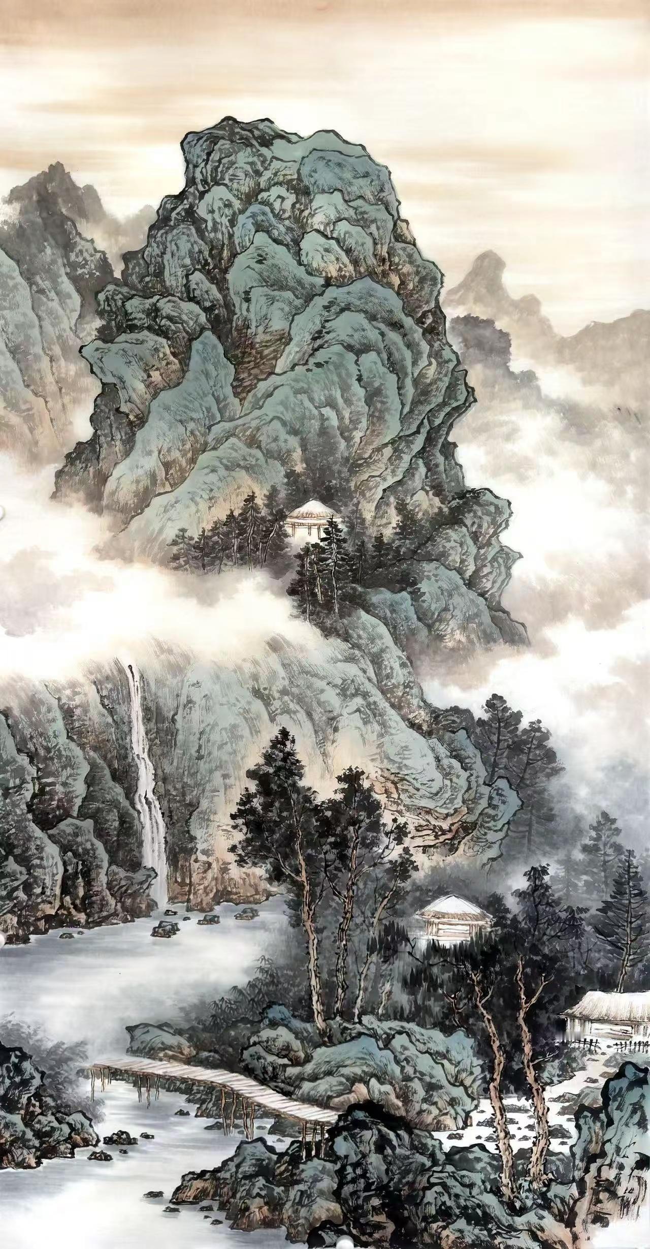 《云山幽居图》。手绘国画国画山水 山水写意 传统国画山水 写意山水