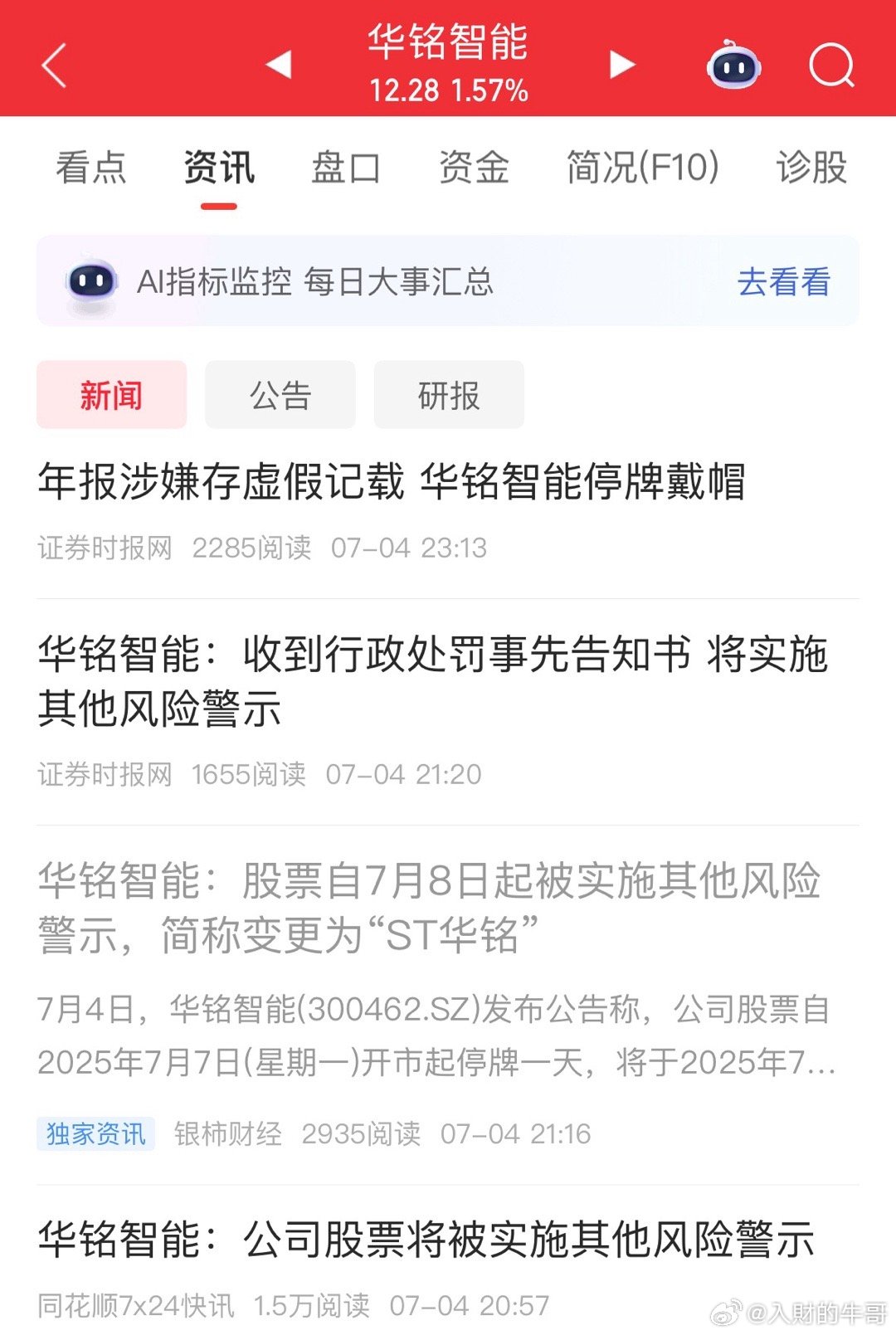 又有多少股民朋友睡不着觉了？突然出了两个st，一个是华铭智能，一个是未名医药。本
