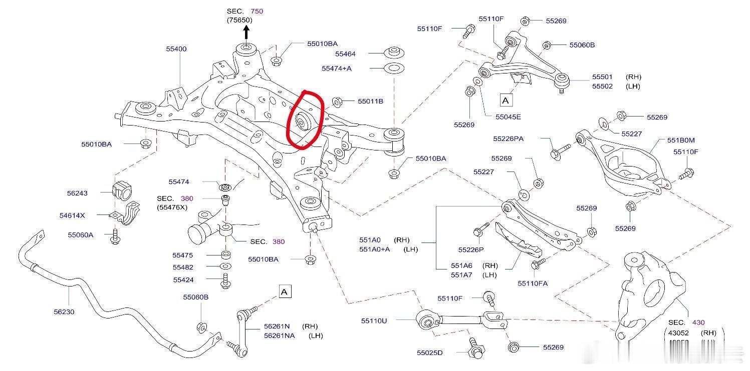 我一直觉得英菲尼迪这车的后差速器衬套设计的有点“意思” 图3 图4后差速器衬套最