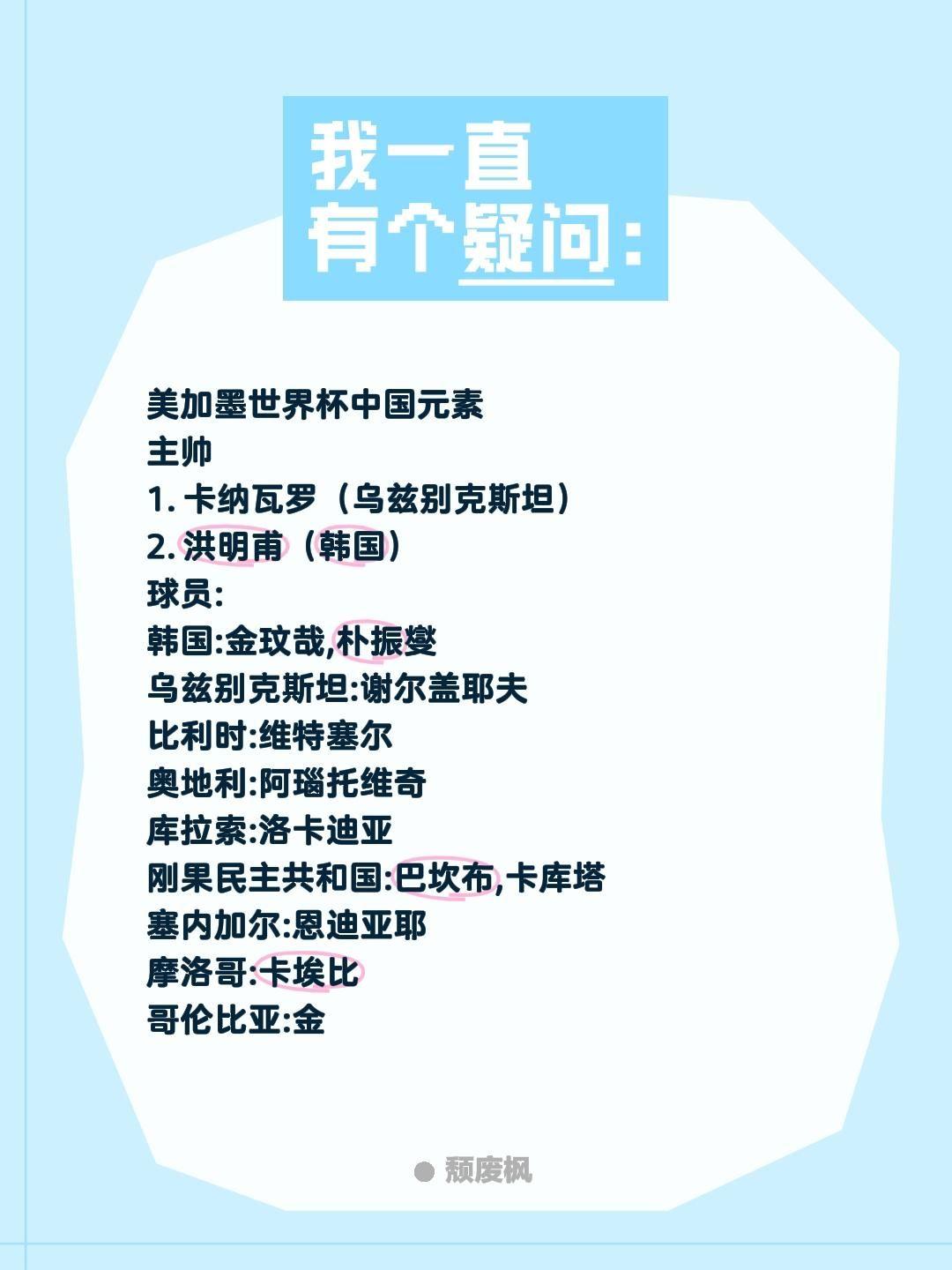 美加墨世界杯中国元素
主帅
1. 卡纳瓦罗（乌兹别克斯坦）
2. 洪明甫（韩国）