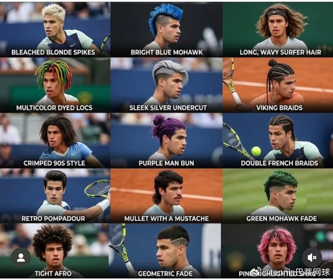 粉丝为阿尔卡拉斯设计的发型💇你觉得哪个更适合阿卡？ATP