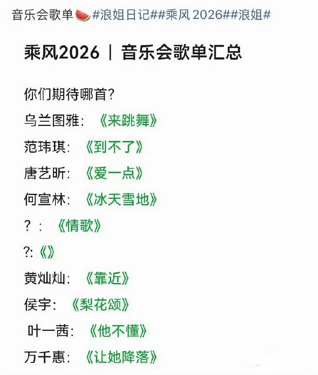 浪姐音乐会表演歌单浪姐音乐会舞台solo浪姐音乐会表演歌单来了！！！ 