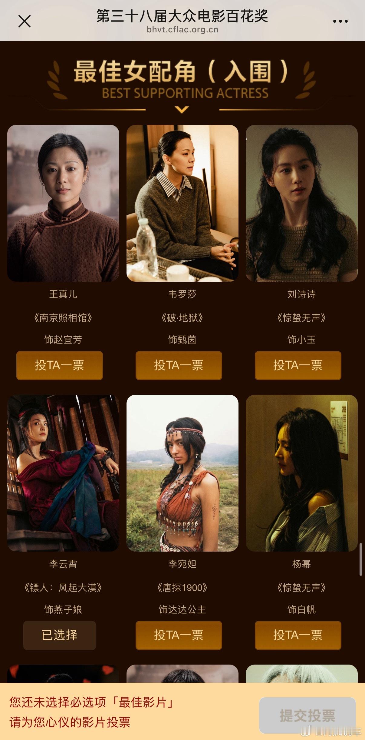 百花奖入围名单，预测一下：最佳女主：马丽；最佳女配：刘诗诗。大家觉得呢？