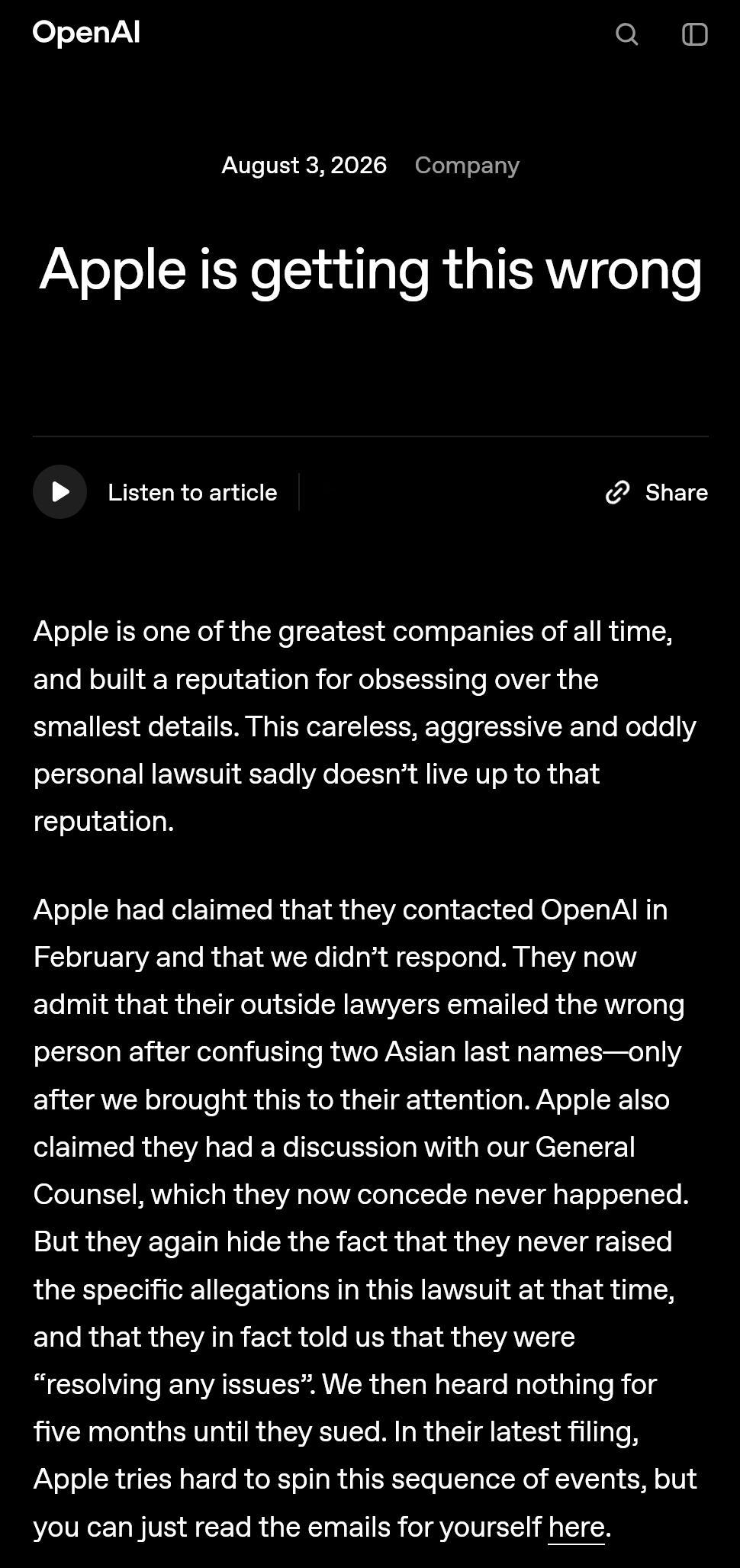 苹果前一阵不是起诉了OpenAI吗，主要是指责两名跳槽去OpenAI的员工窃取商