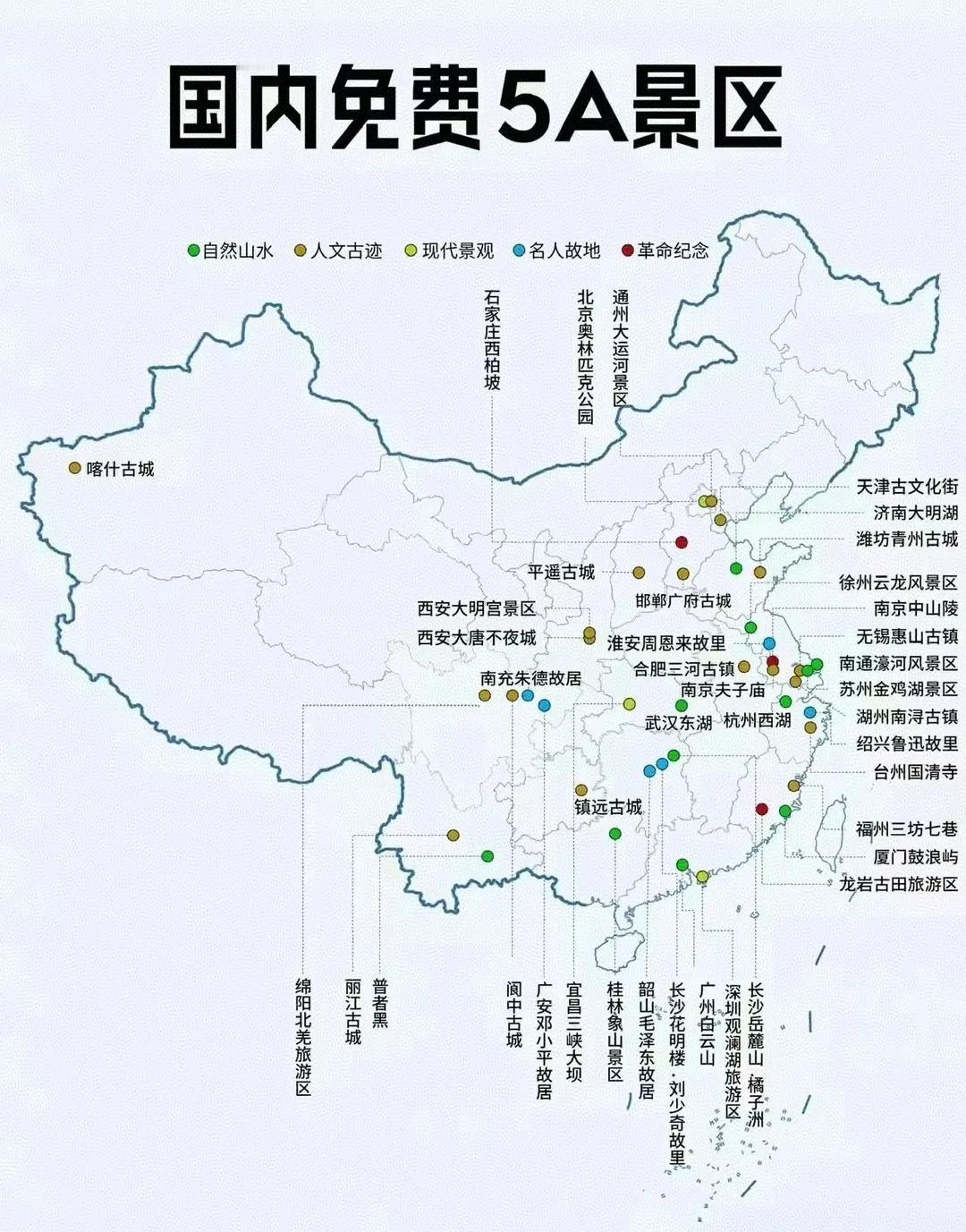 全国各地免费5A景区一览