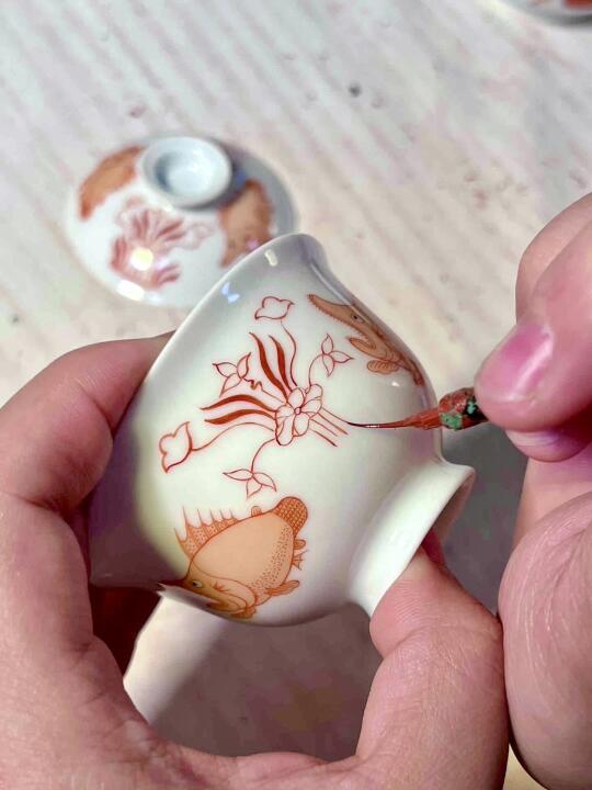 新品鱼藻纹盖碗绘制中（小小剧透）～