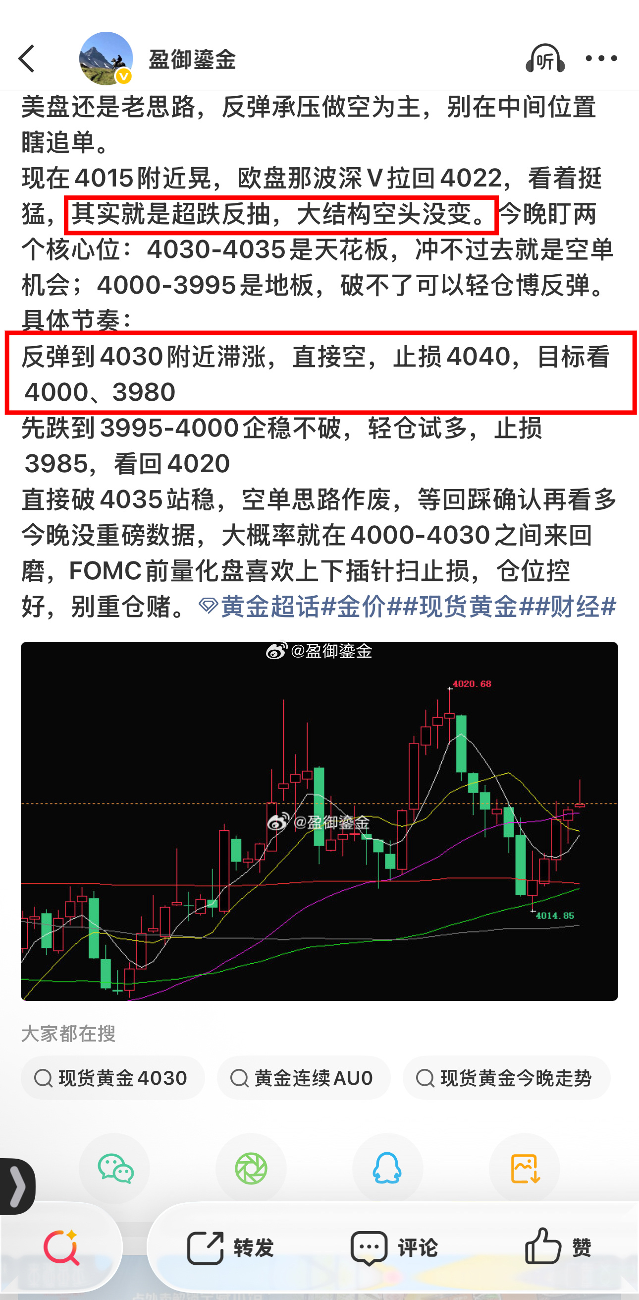 只要没冲破天花板，一切的反弹都是空单的机会[ok][ok]黄金[超话]金价现货黄