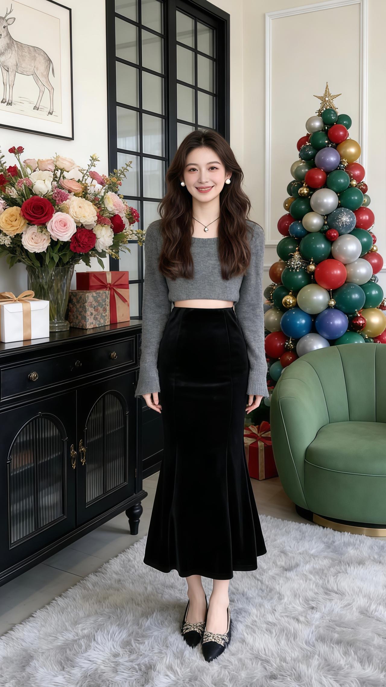 金丝绒裙子 洋气减龄高腰显瘦 谁穿谁好看 面料柔软舒适