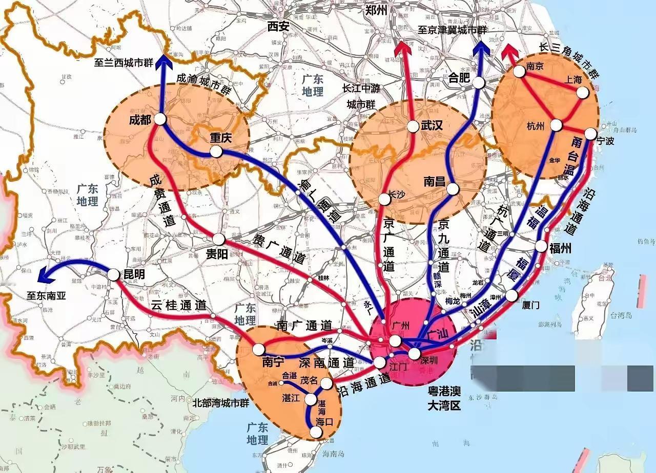 当你看到粤港澳大湾区与全国高铁联系，就能知道为什么广东是全国第一人口大省？！
