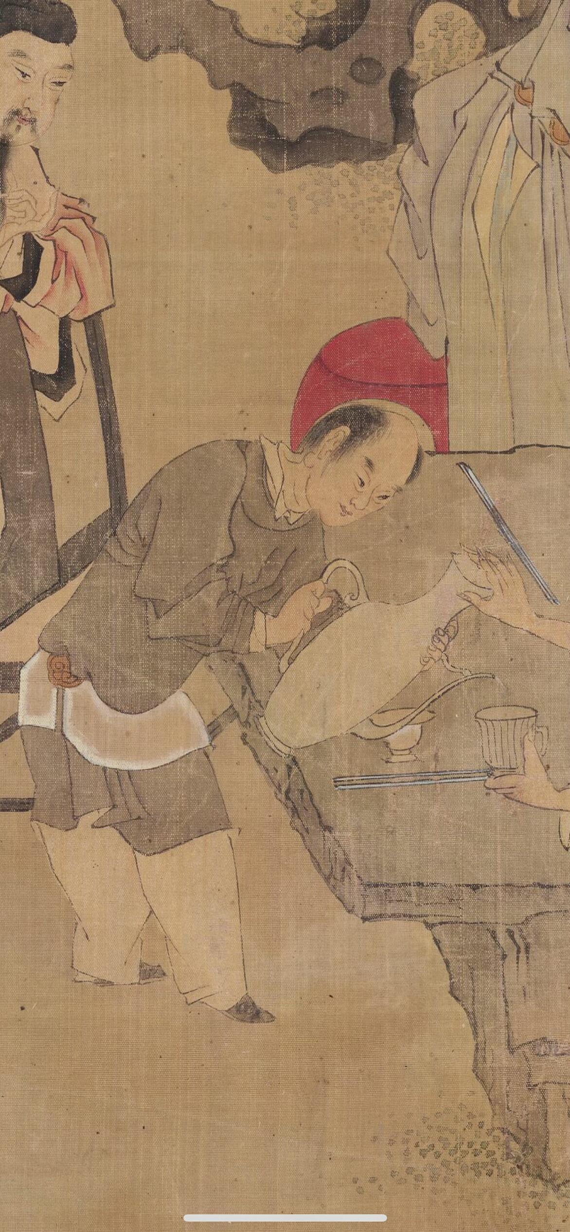 清代·吕焕成《春夜宴桃李园》 | 旅顺博物馆藏绢本设色，纵199厘米，横96厘米