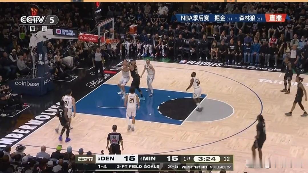 NBA季后赛森林狼半场
 北京时间4月26上午，NBA季后赛森林狼队（2）主场迎