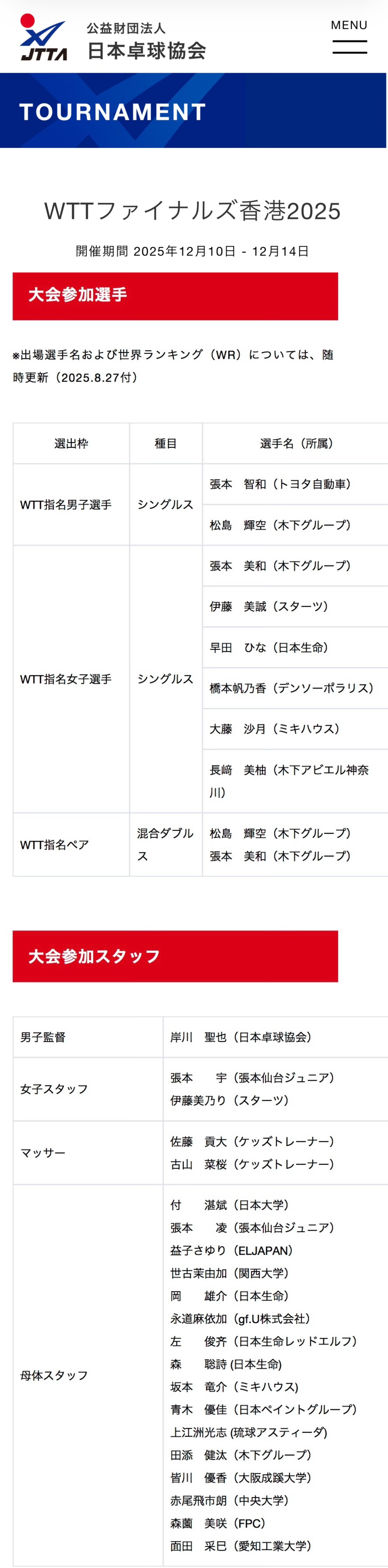 张本智和张本智和wtt香港总决赛2025 2025wtt香港总决赛随队人员名单更