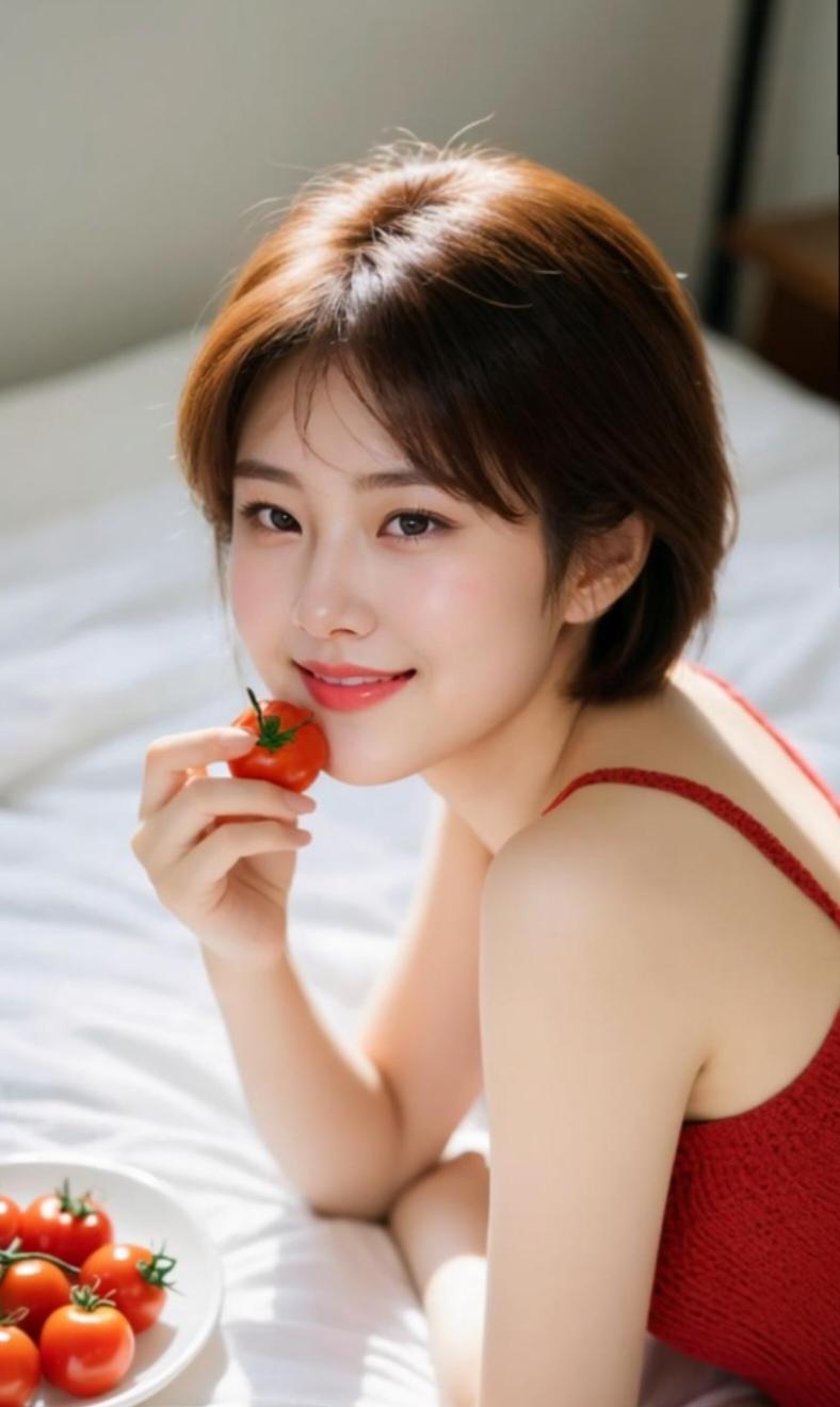 元气少女与樱桃番茄的甜蜜邂逅🍒😊