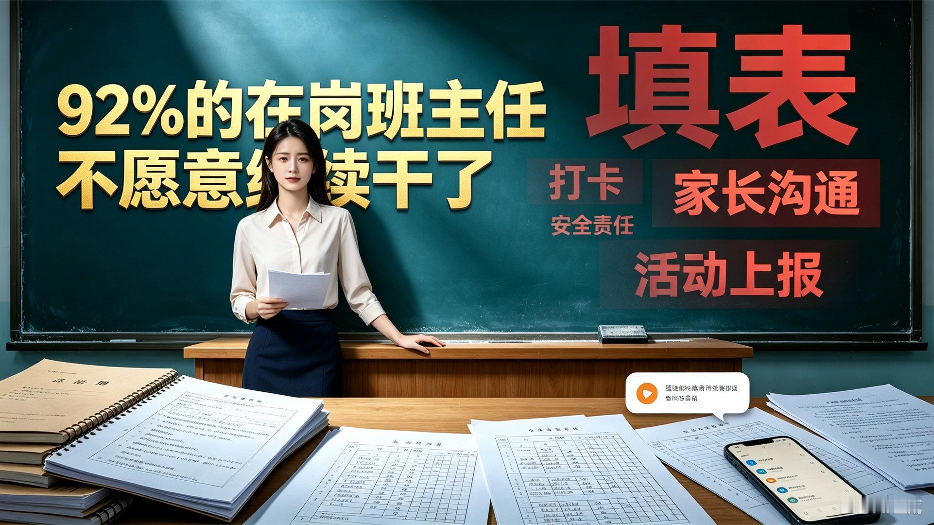 92%的在岗班主任不愿意继续干了现在的班主任早已不是传统意义上的“班级管理者”，