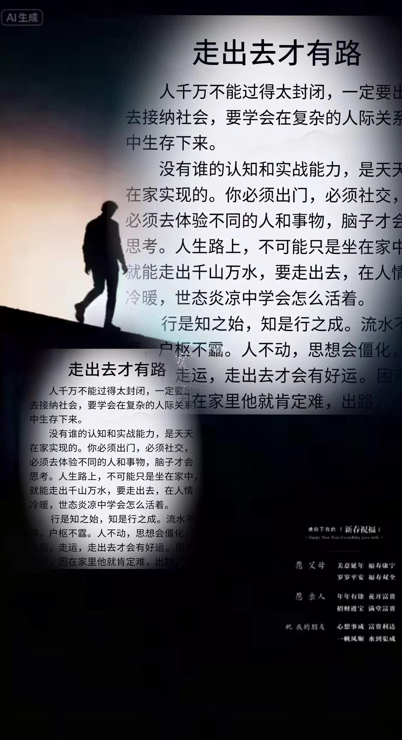 行是知之始，多出去经历才能获得更多成长。

很多人日子过得不顺，总觉得是运气不好