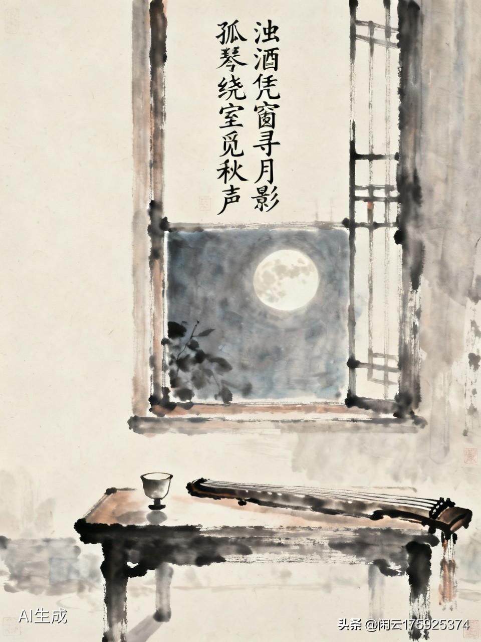 上联：浊酒凭窗寻月影，安子邀对，，孤琴绕室觅秋声！[微风]