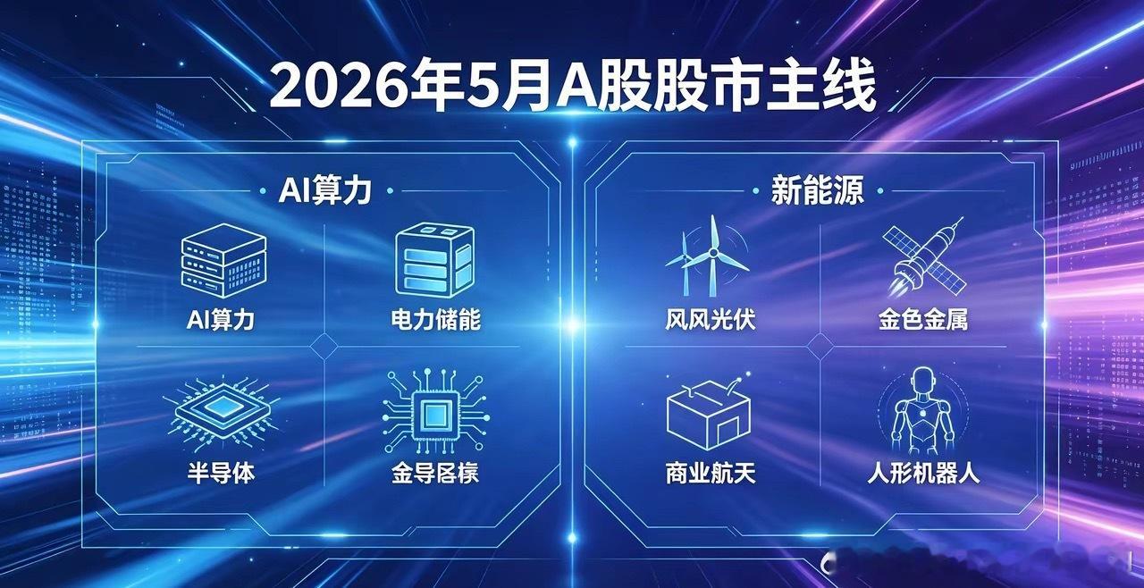 2026年5月A股主线：算电为王、科技领涨、周期共振5月A股将延续震荡上行、结构