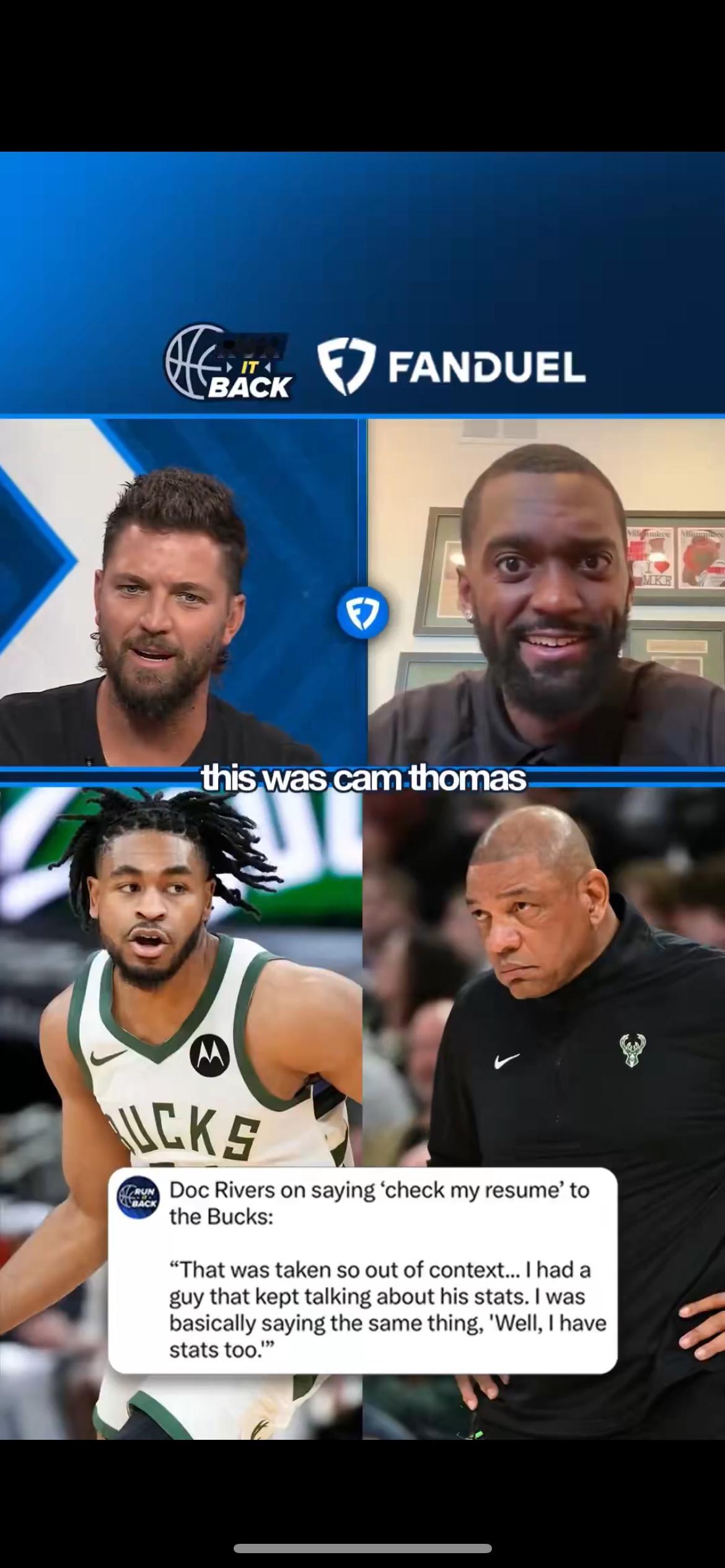 帕森斯向波蒂斯询问雄鹿更衣室一事，问当事人是否是卡姆-托马斯，波蒂斯笑着默认。前