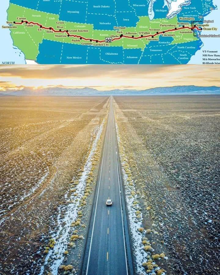 U.S. Route 50（美国50号公路），全长约3,008英里（4,800公