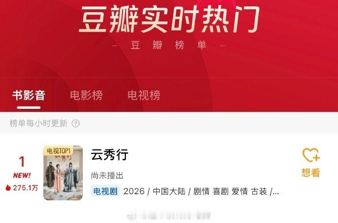 云秀行热度登顶云秀行豆瓣热门登顶 热度登顶了牛牛牛娱乐
