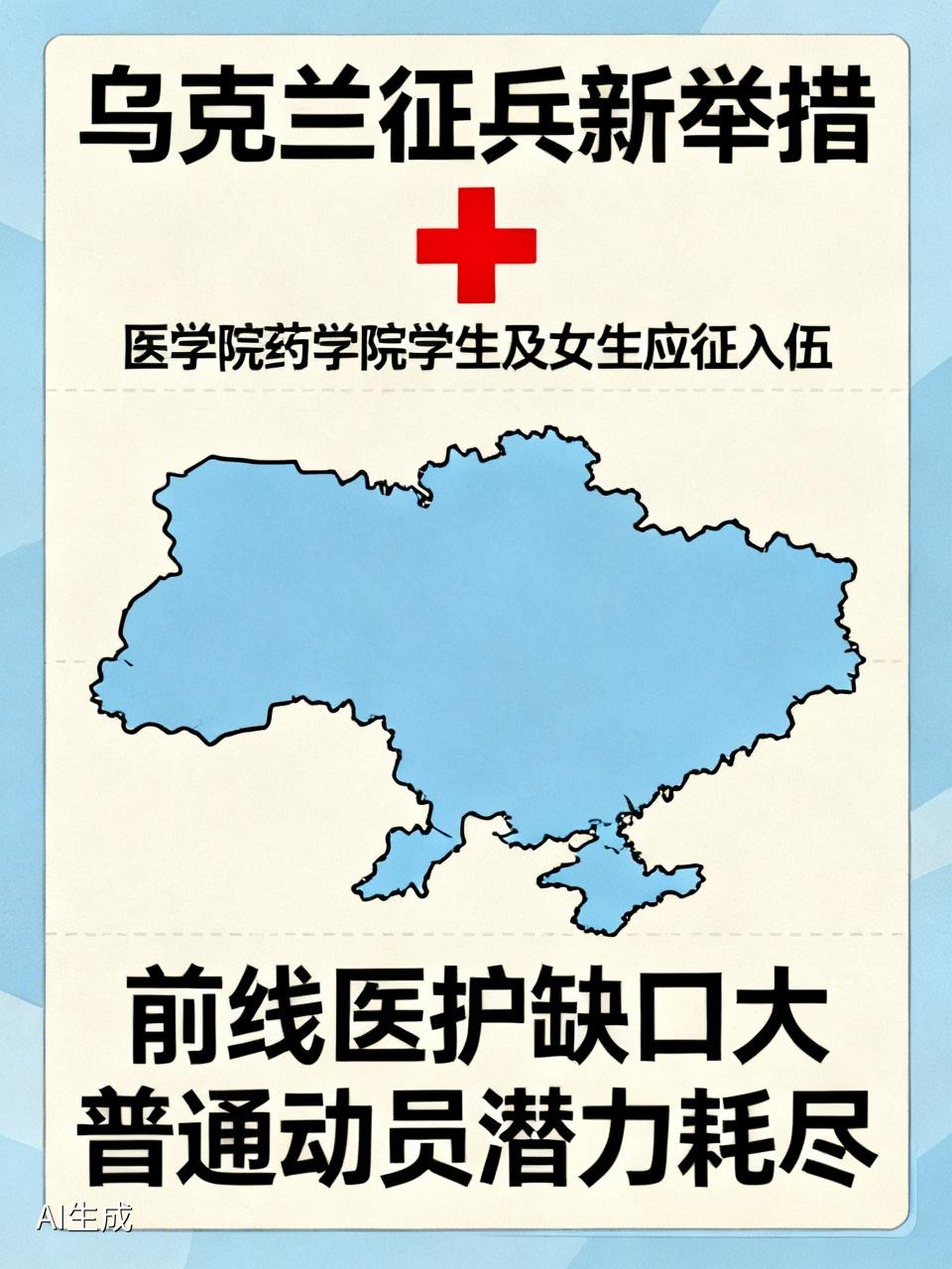 乌克兰卫生部长利亚什科宣布：乌克兰所有医学院、药学院的学生，包括女生都必须应征入