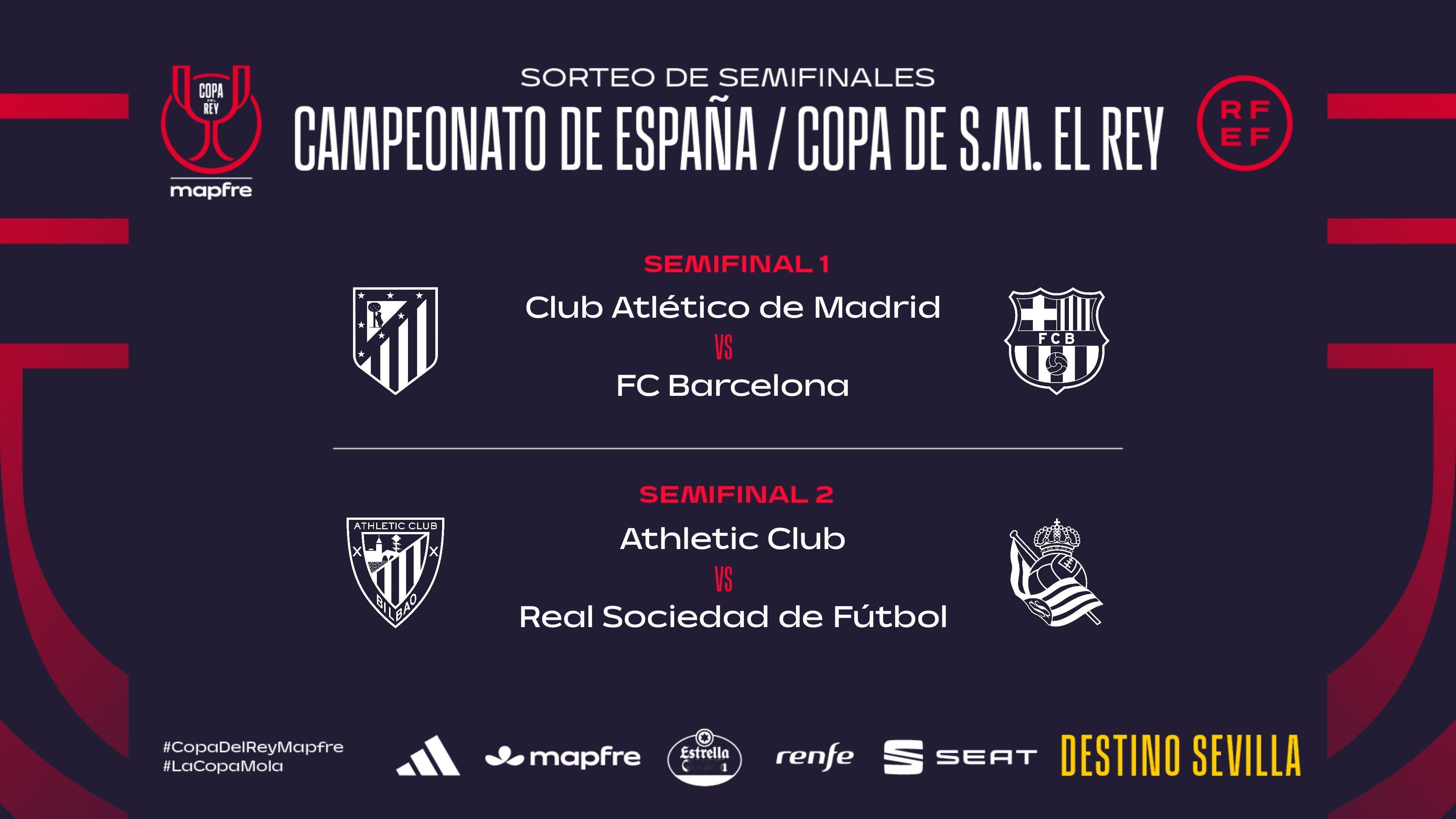 国王杯半决赛对阵：马竞VS巴萨毕尔巴鄂竞技VS皇家社会🔥🔥🔥🔥🔥🔥?