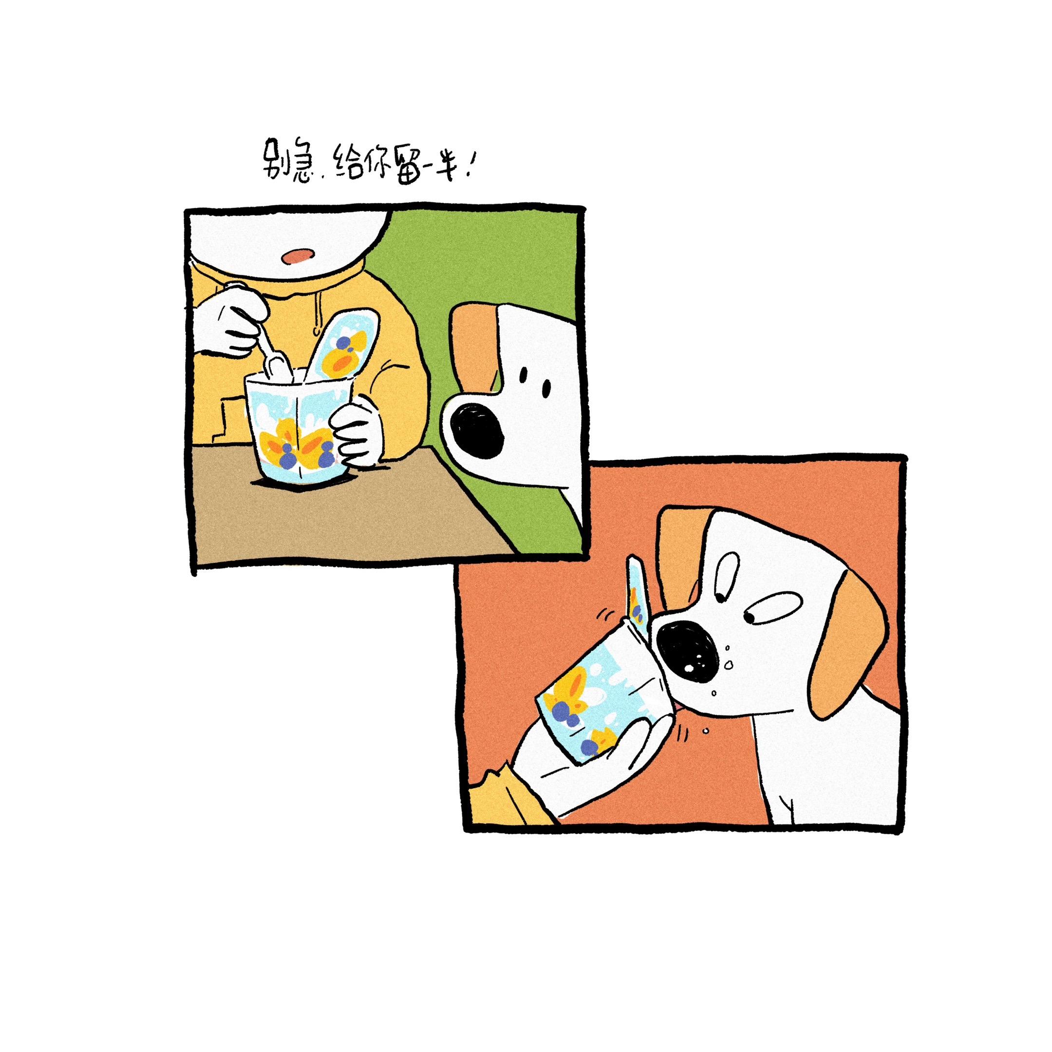 狗狗吃酸奶的方式。看看你们的小狗吃酸奶！