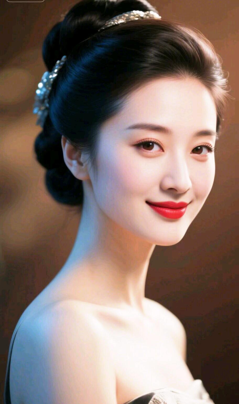 温婉优雅的东方美人，红唇轻启，古典韵味十足。