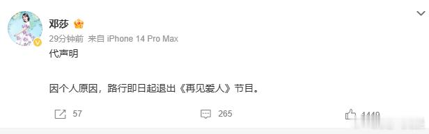 邓莎路行代声明路行退出 热度攀升！邓莎代路行回应，其退出任职的上市公司，《再见爱