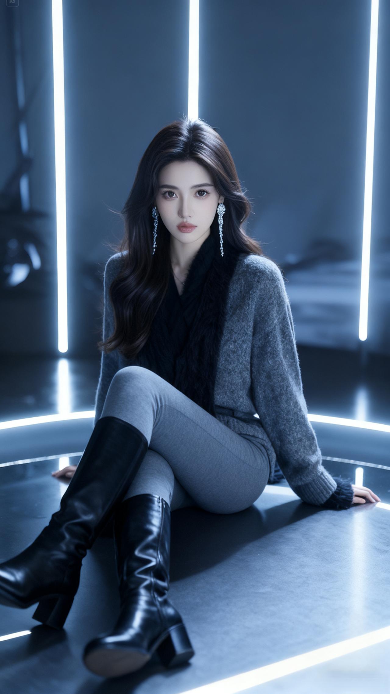 紧身裤+长筒靴：拉长腿部线条，秋冬氛围感拉满！时尚长筒靴女 秋日暖阳下，那黑衣美