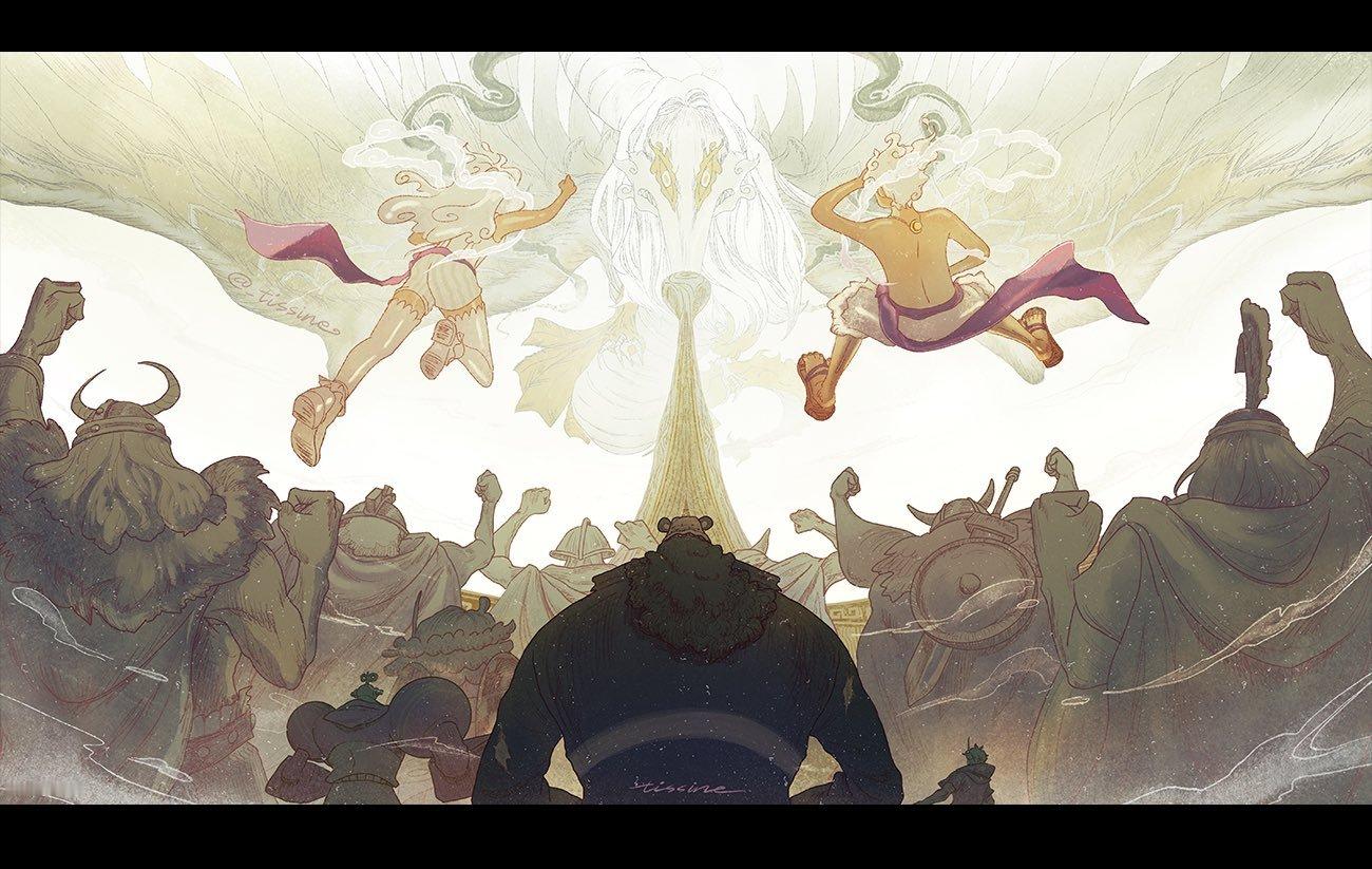 大熊的视角，“双尼卡”出阵，草帽一伙与巨人战士们！再次面对“五老星”，不再是孤身