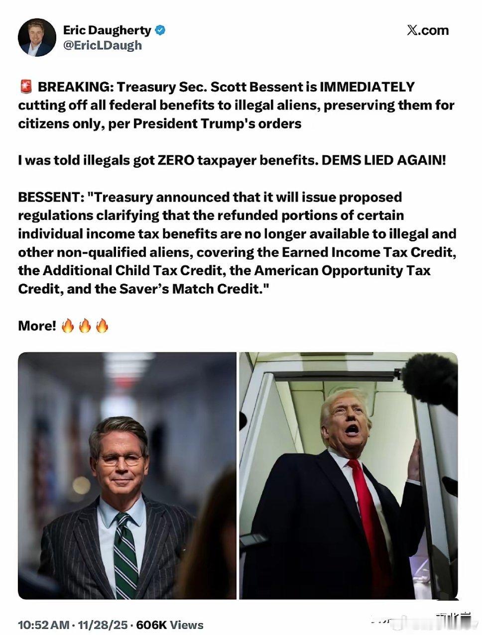 美国财政部长正立即切断所有联邦福利对非法移民的发放，仅保留给公民，这是按照特朗普