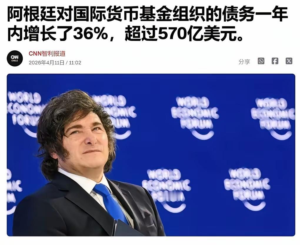 没钱还了，也没有东西可卖了！

阿根廷对国际货币基金组织的债务一年内增长了36%