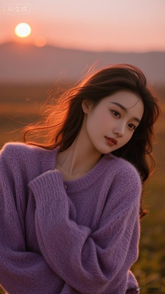 温柔晚霞下的少女，微笑如春风拂面