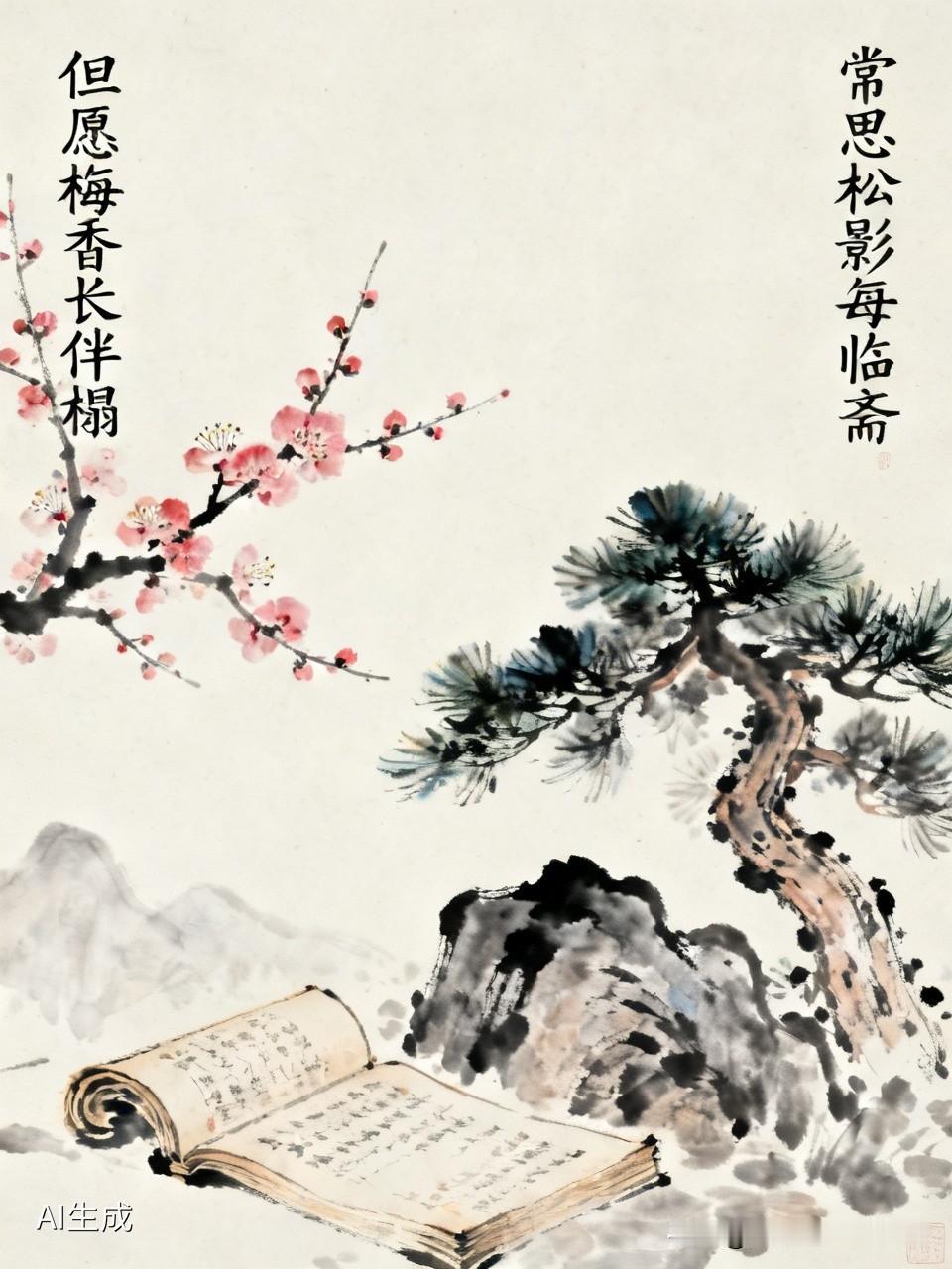 上联：但愿梅香长伴榻，安子邀对，常思松影每临斋！[微风]