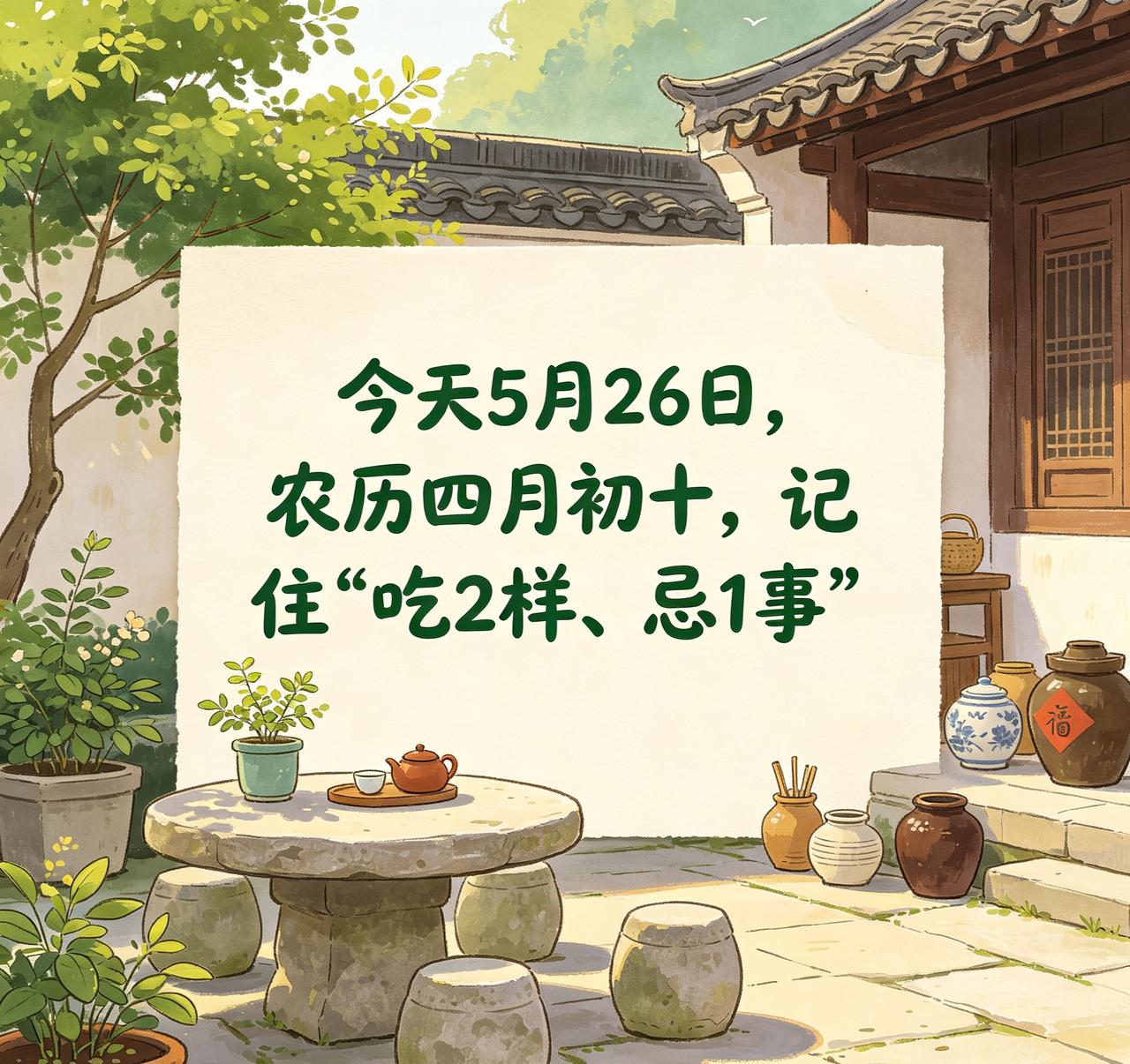 【今天5月26，农历四月初十，记住吃2样忌1事】
小满过后——麦子在鼓粒，空气黏
