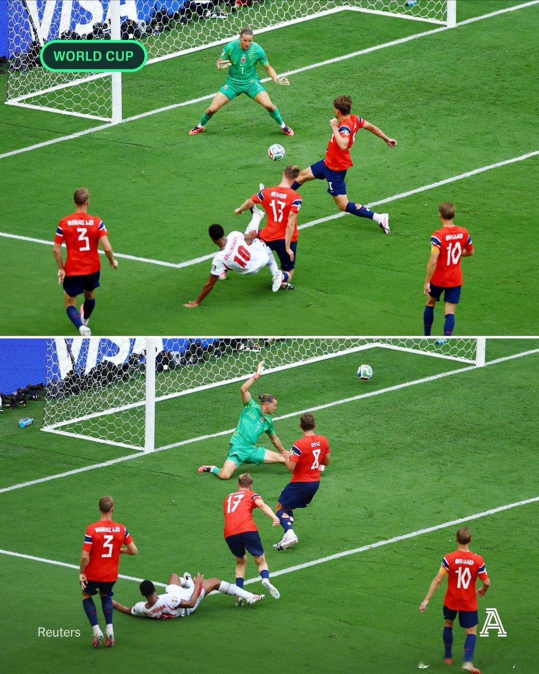 ⚽世界杯八强战 ，英格兰2比1战胜挪威晋级四强，贝林厄姆梅开二度。半决赛英格兰将