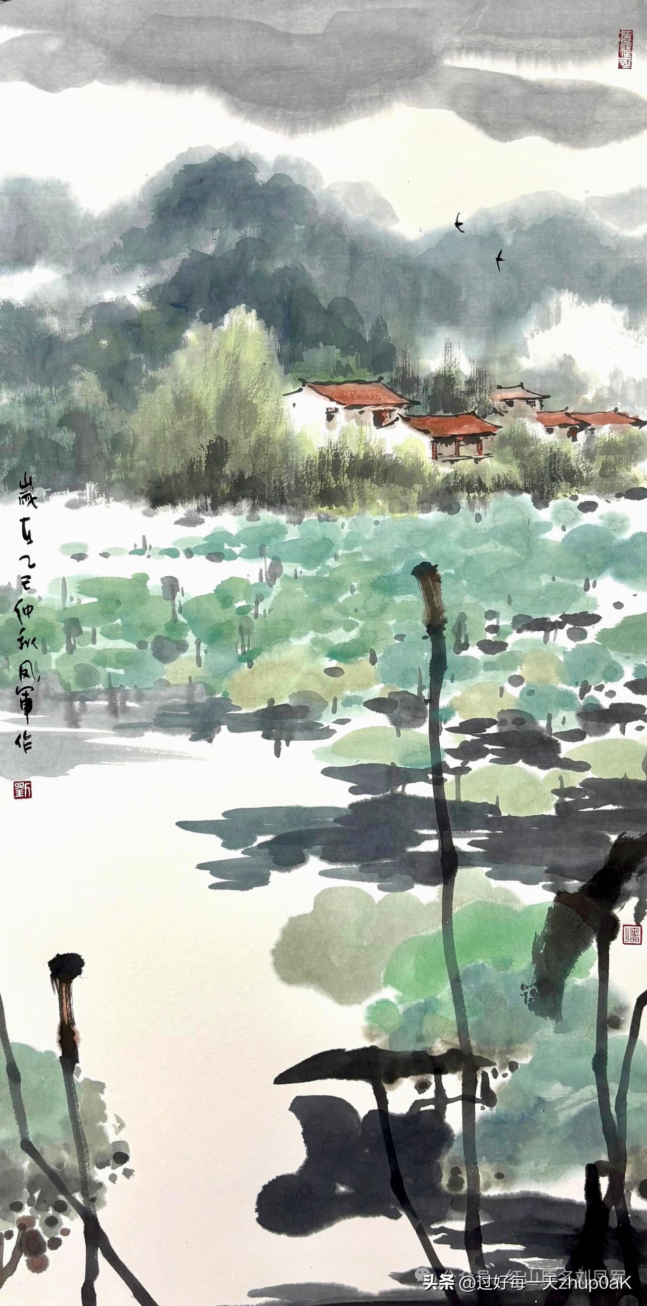 《夏日池上》
——宋.张耒
新蝉上树空遗蜕，
野雀哺雏争小虫。
粉沾衣袖竹枝雨，