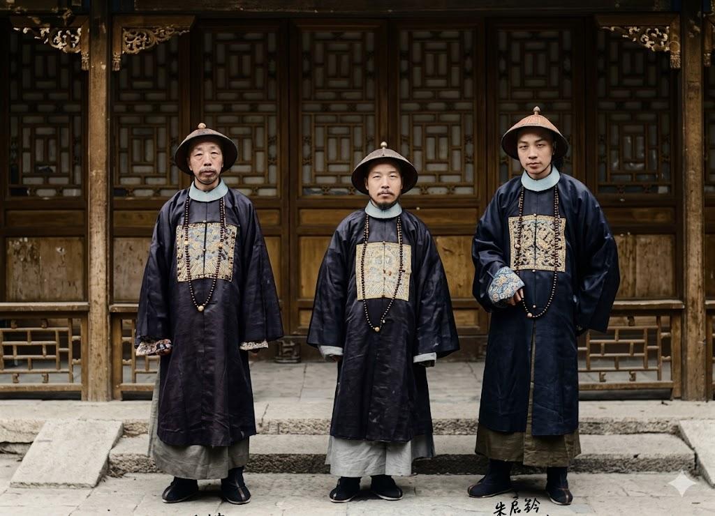 1903年，京师大学堂译学馆，中间是直隶总督袁世凯，左侧是管学大臣张百熙，右侧是
