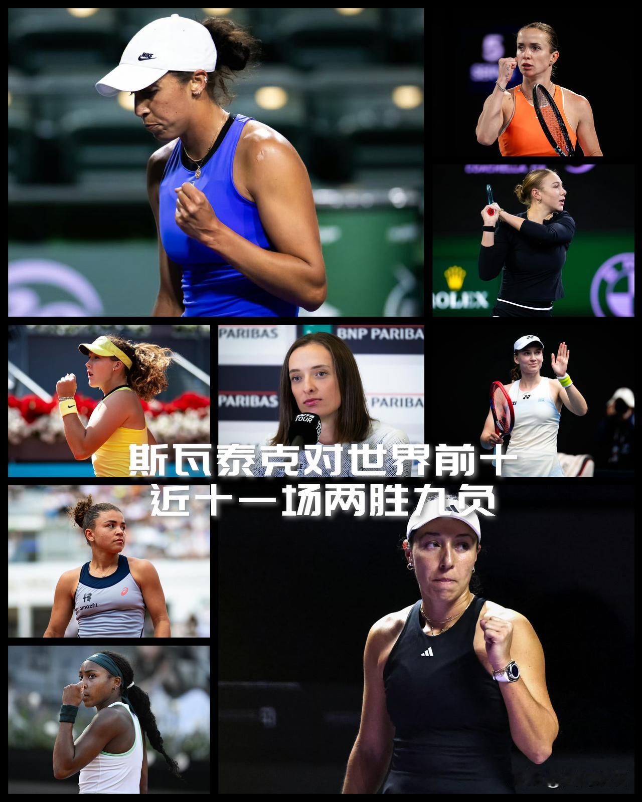 【两胜九负！斯瓦泰克对女单世界前十近11场战绩！】

斯瓦泰克确实退步了！如果看