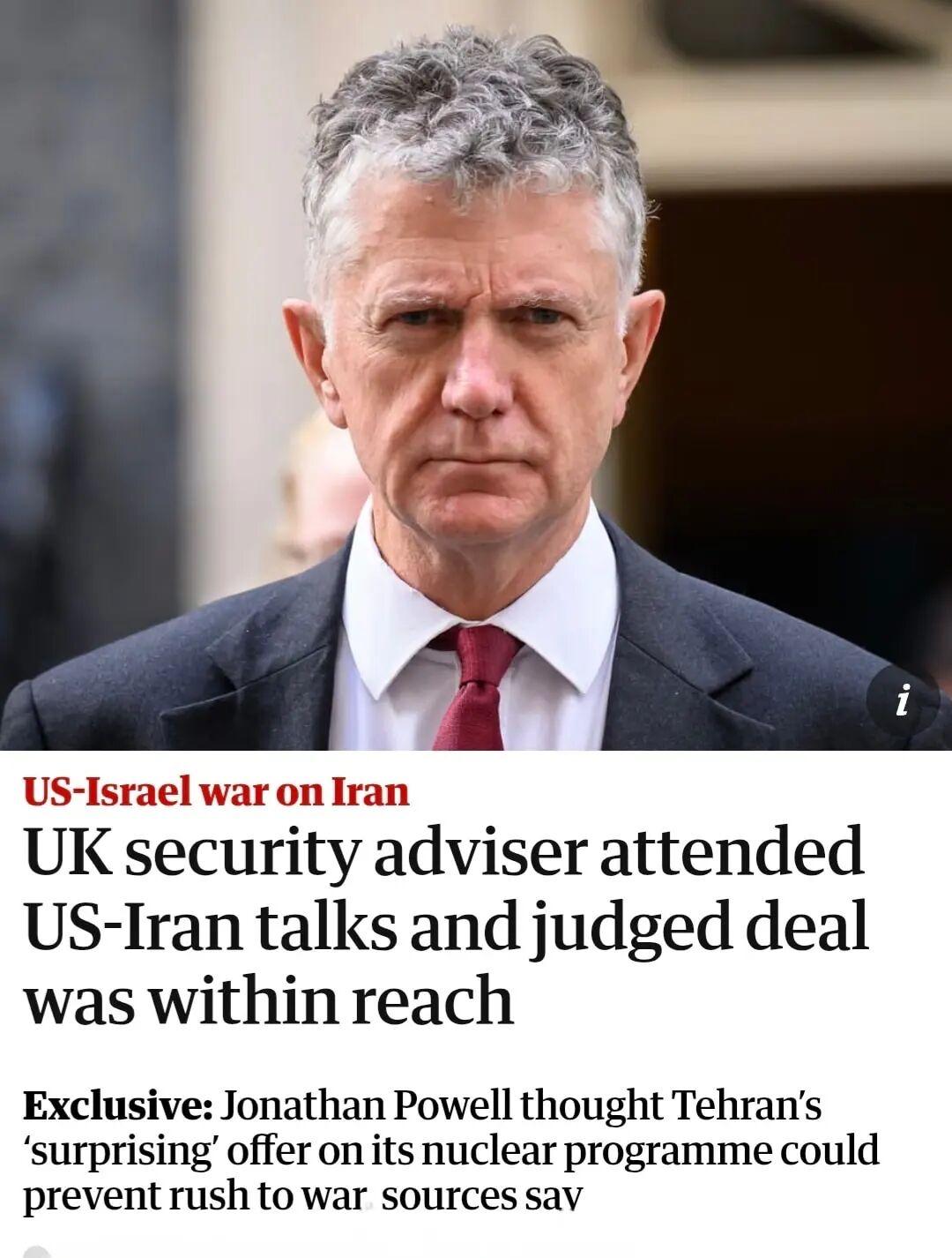 据《卫报》披露，英国国家安全顾问乔纳森·鲍威尔（Jonathan Powell）