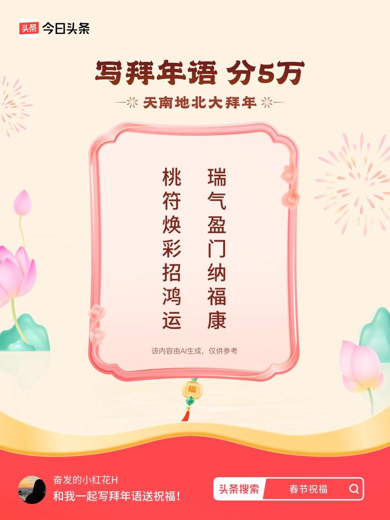 写拜年语送祝福新春拜年送祝福！我的祝福是：“桃符焕彩招鸿运，瑞气盈门纳福康”！快