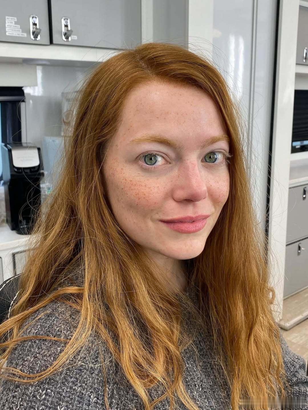 Emma stone艾玛斯通在新片《爱丁顿》里的两个妆造细节，一个伪素颜一个带妆