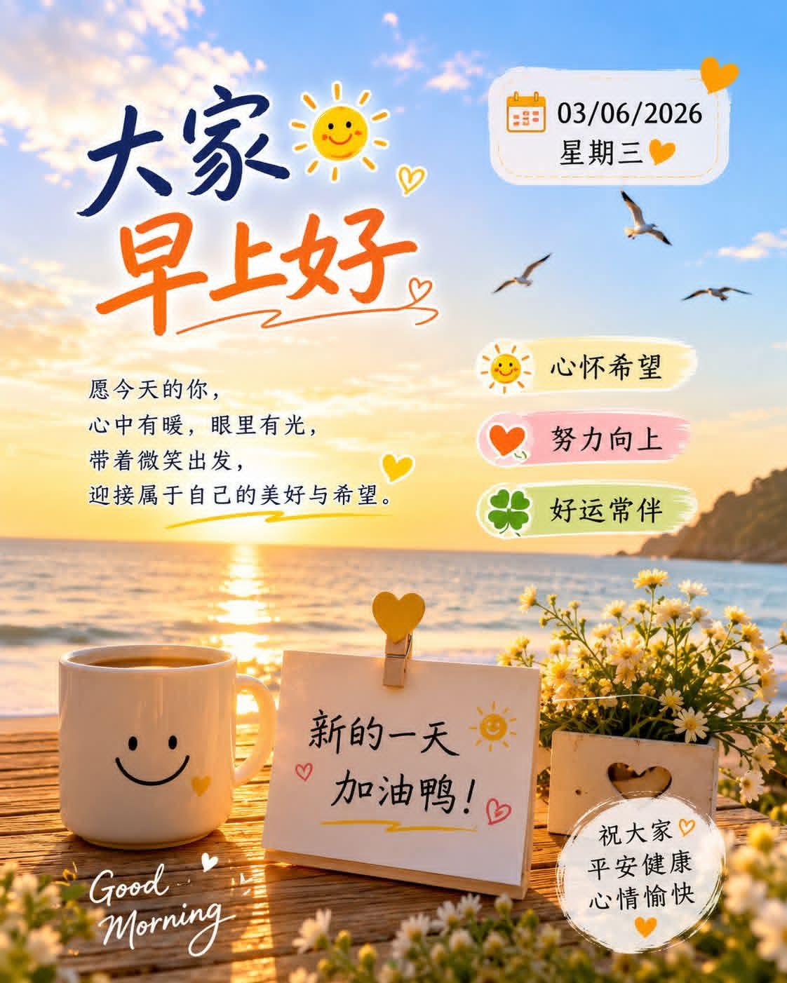 朝阳铺海染云天，
暖风拂面启新篇。
心怀暖意尘烦远，
眼载清光福运绵。
笑踏晨光