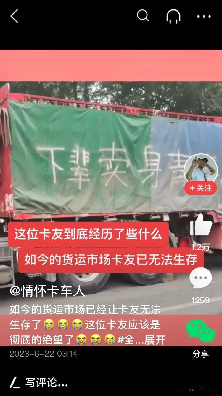 “下辈子卖身青楼，也不干货运行业，货运行业养活各行各业，保是养活不了自家人。”这