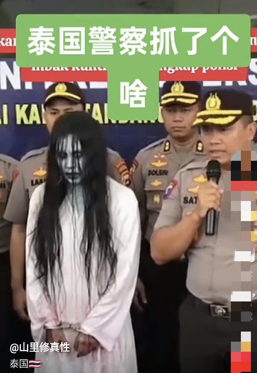 这是侮辱泰国警察的智商，扮鬼出来吓人，应该是被警察逮住了，我感觉这个女的太幼稚了