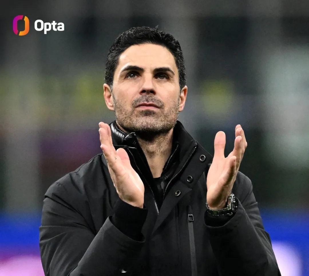 Opta统计，阿森纳战胜国米之后队史首次实现欧冠7连胜！英超中只有曼城有更长的欧