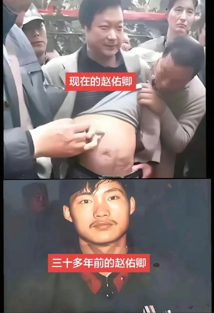 老兵名叫赵佑卿，战斗中，他的肚子被弹片划穿，肠子流了出来，他用手盘着肠子继续战斗