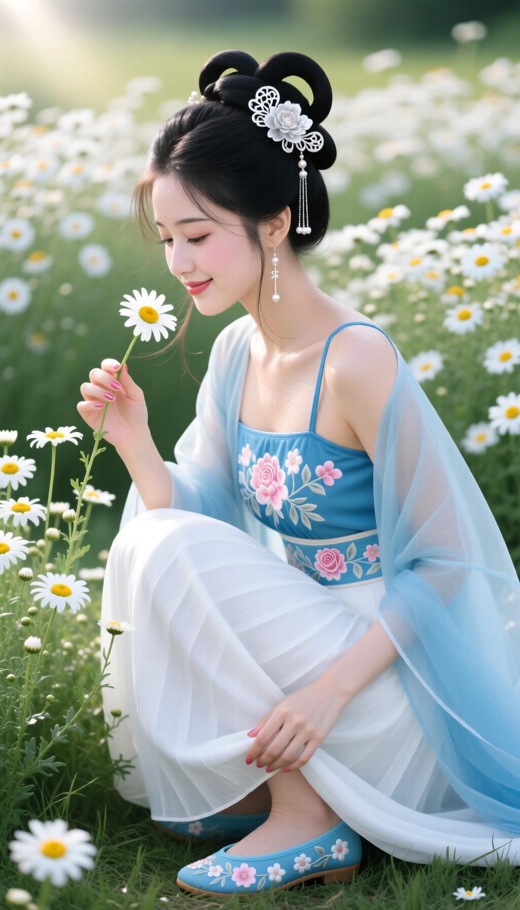 花海中的仙子，温柔如梦，宛如画中人。