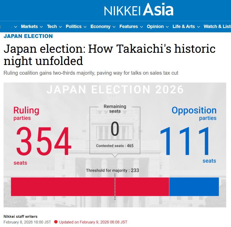 日本众议院选举结果划重点：高市早苗更有可能要去参拜靖国神社了。前方可能更加颠簸。